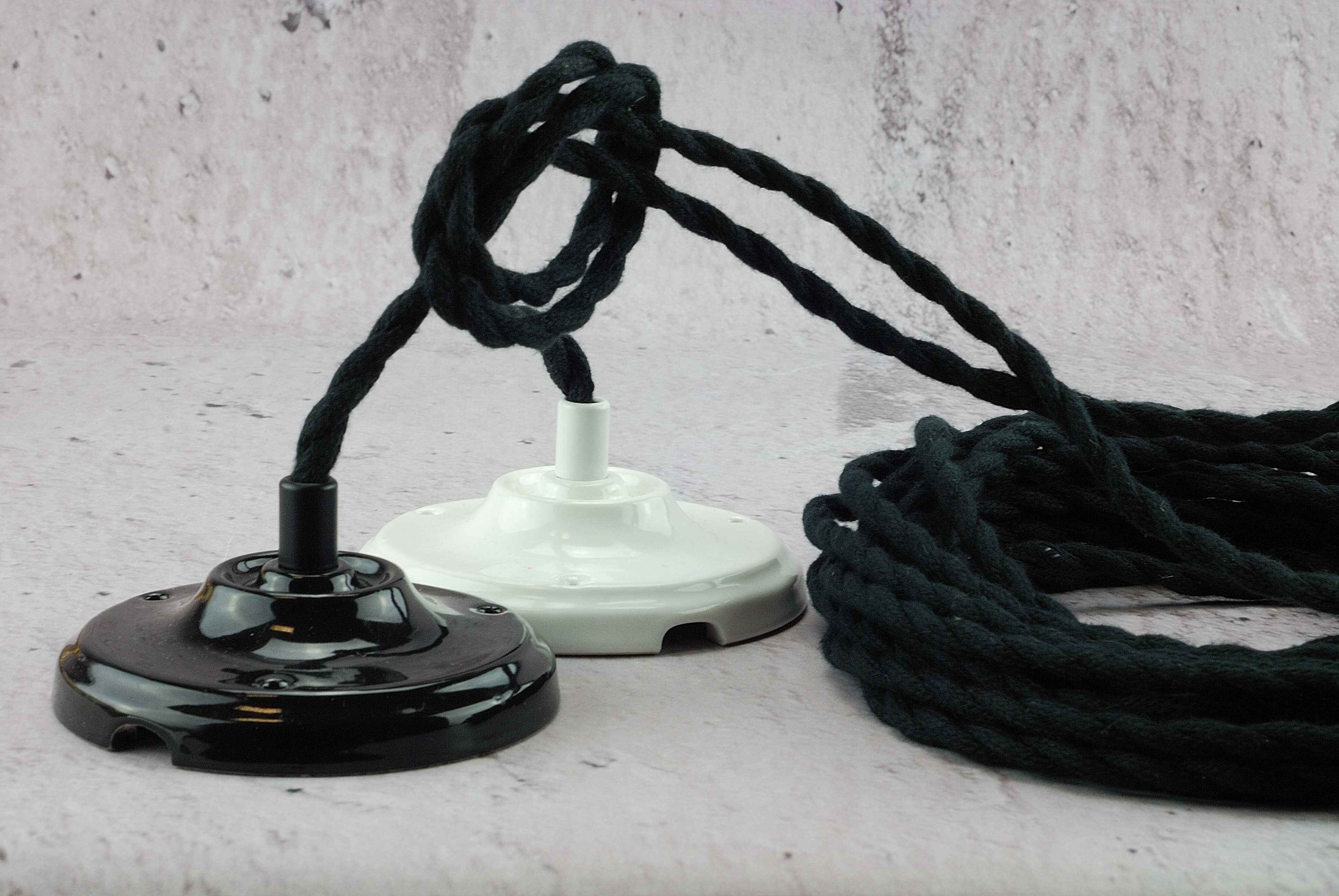 czarny kabel w oplocie bawełna skręcana